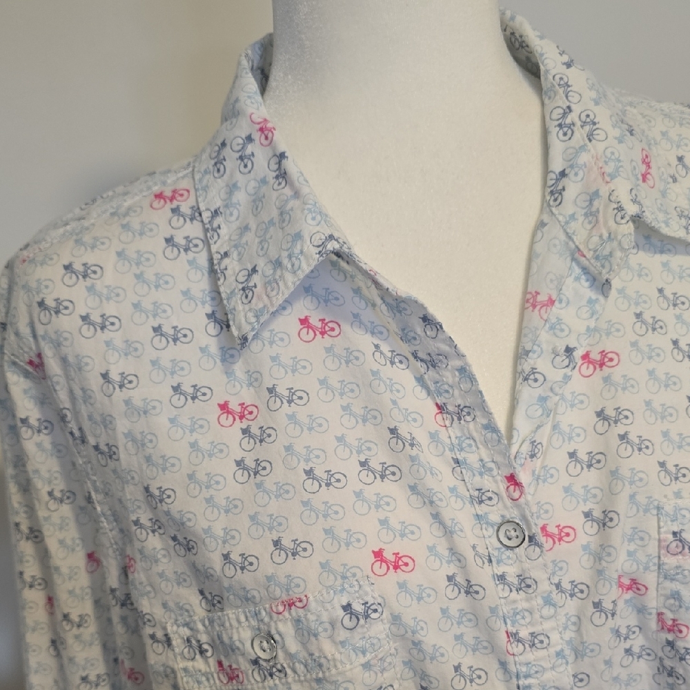 Bicycle Print Button-Up Shirt